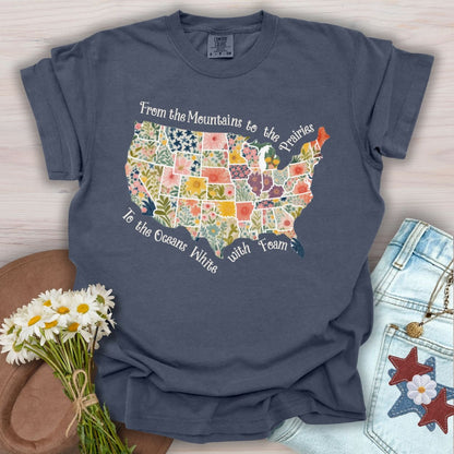 America the Beautiful Floral Map T-Shirt
