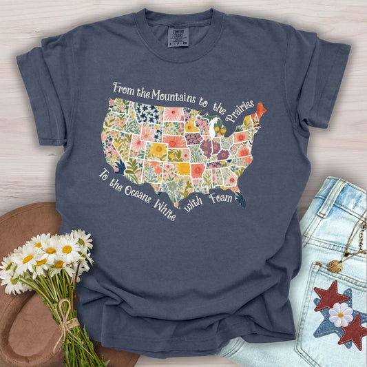 America the Beautiful Floral Map T-Shirt