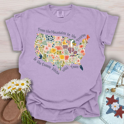 America the Beautiful Floral Map T-Shirt