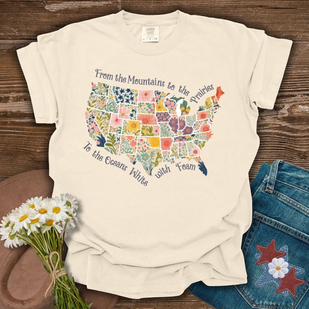 America the Beautiful Floral Map T-Shirt
