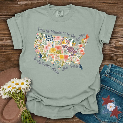 America the Beautiful Floral Map T-Shirt