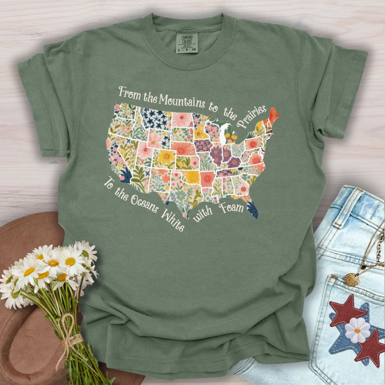 America the Beautiful Floral Map T-Shirt