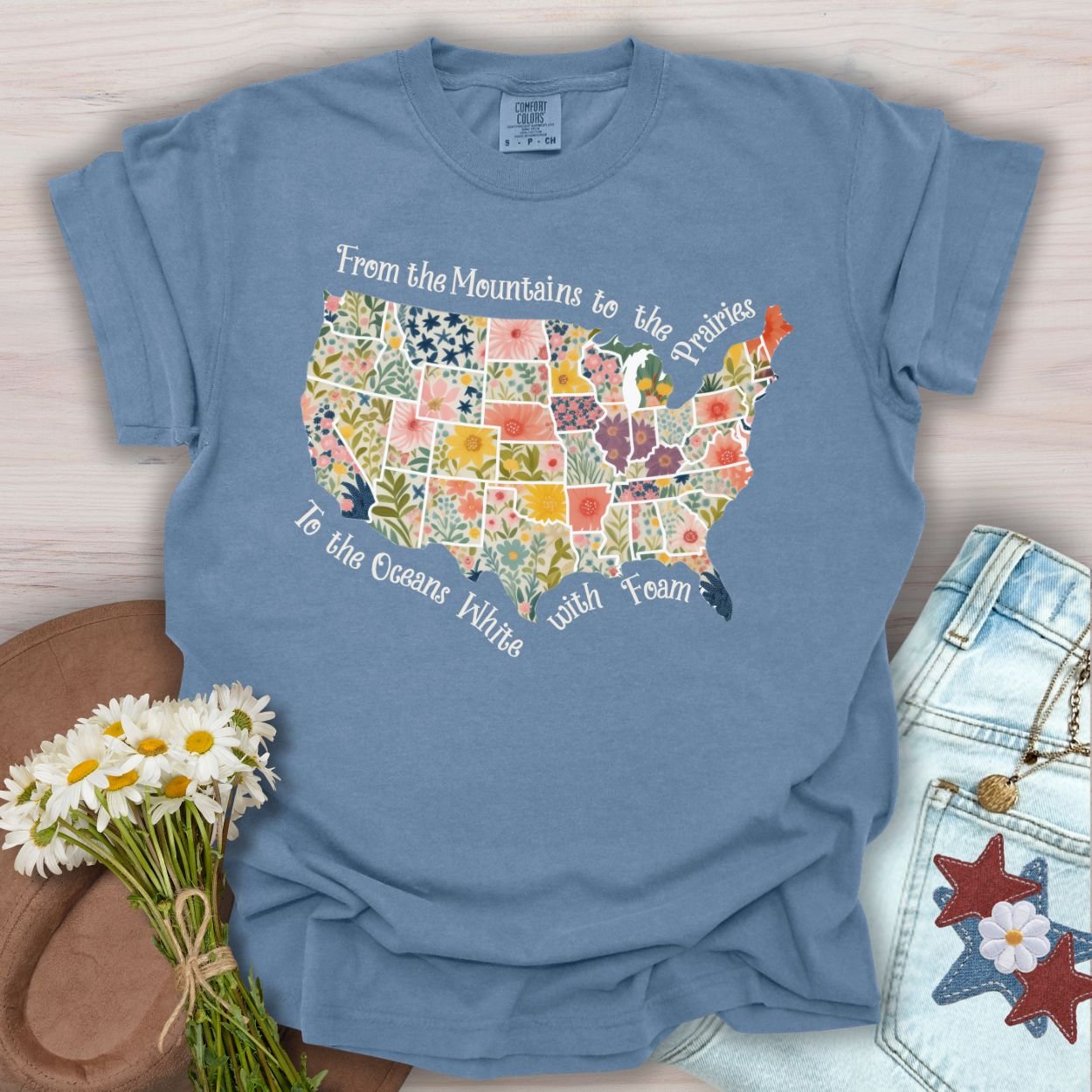 America the Beautiful Floral Map T-Shirt