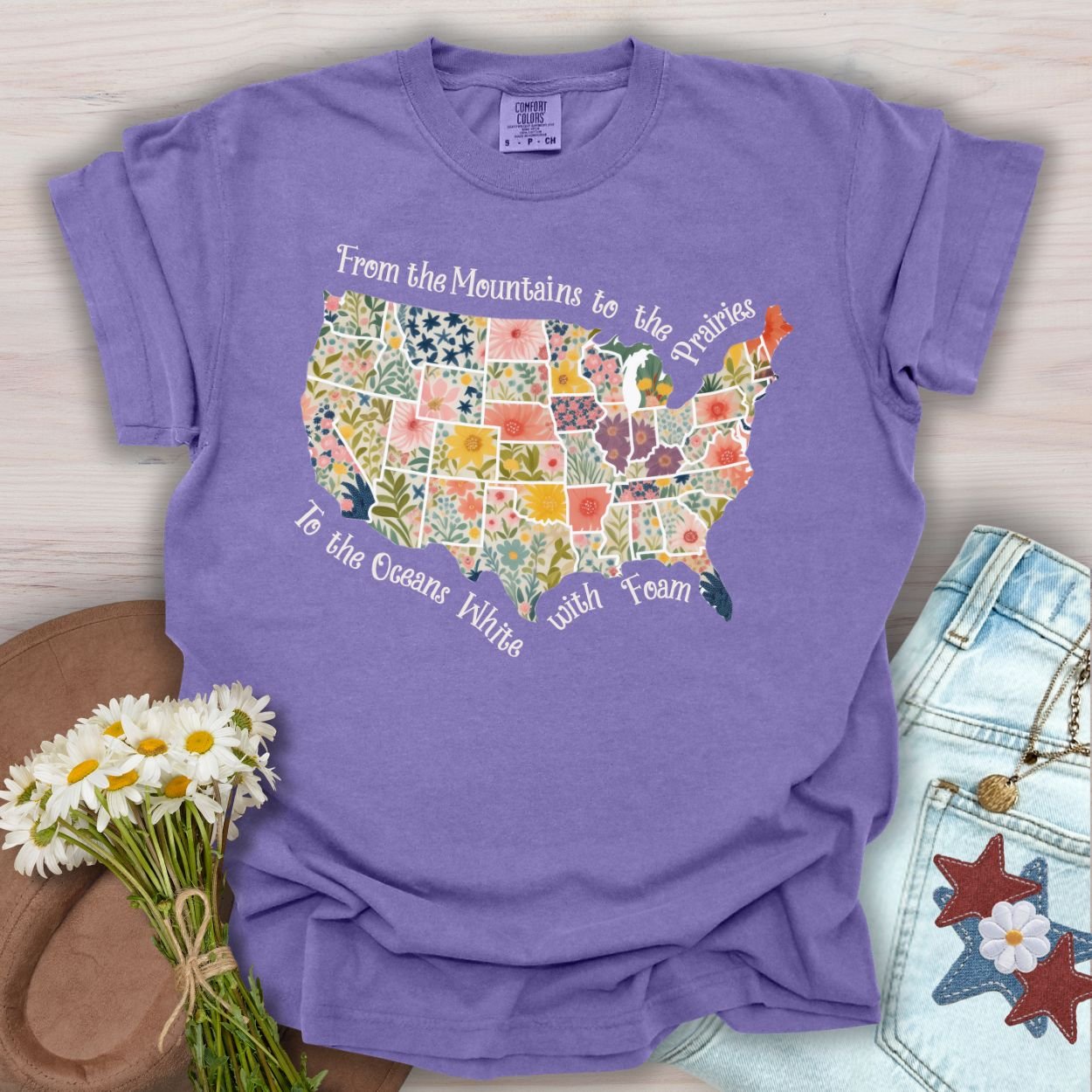 America the Beautiful Floral Map T-Shirt
