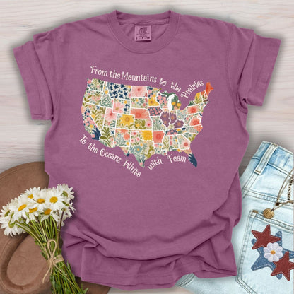 America the Beautiful Floral Map T-Shirt
