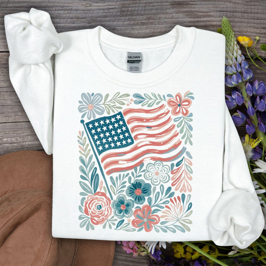 American Flag & Flowers Sweatshirt
