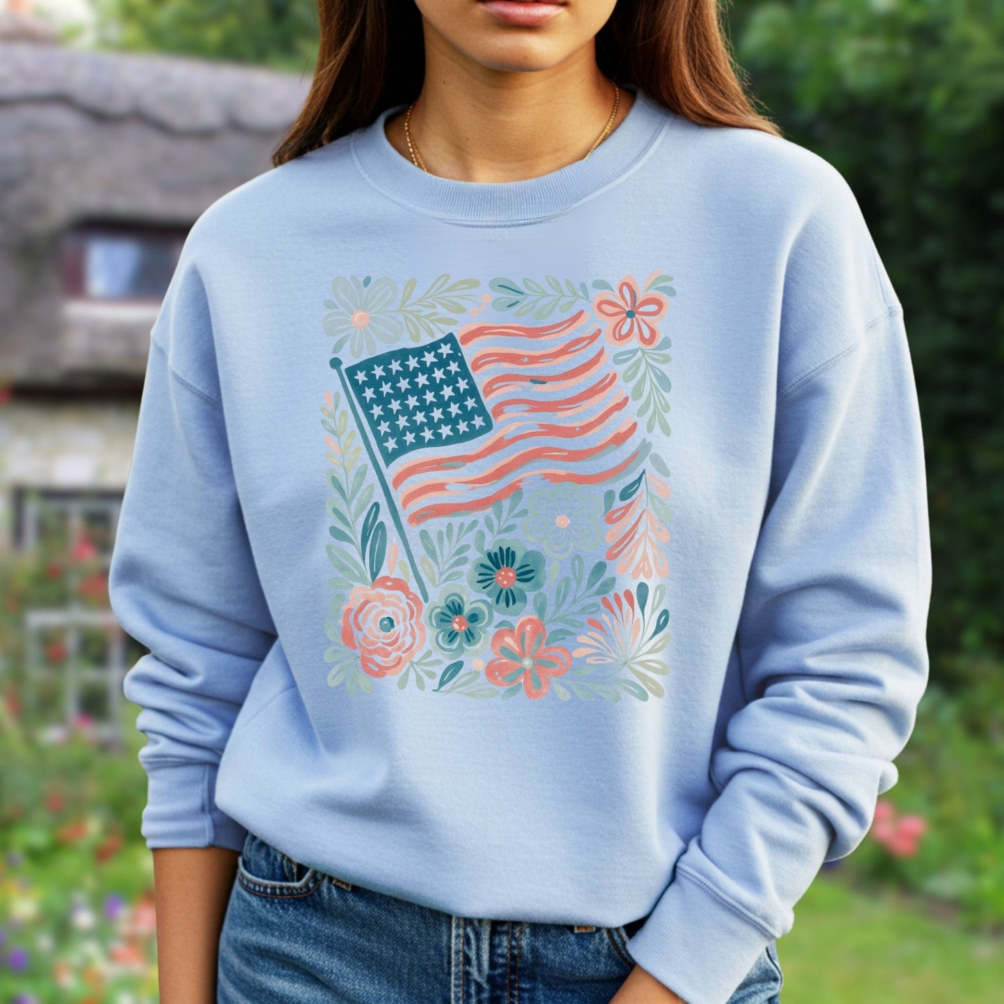 American Flag & Flowers Sweatshirt