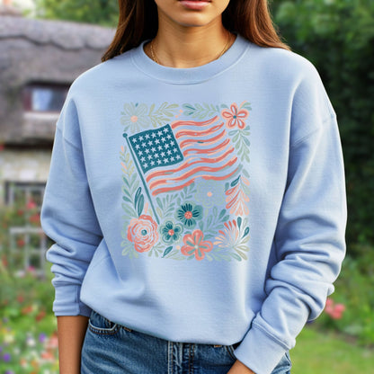 American Flag & Flowers Sweatshirt