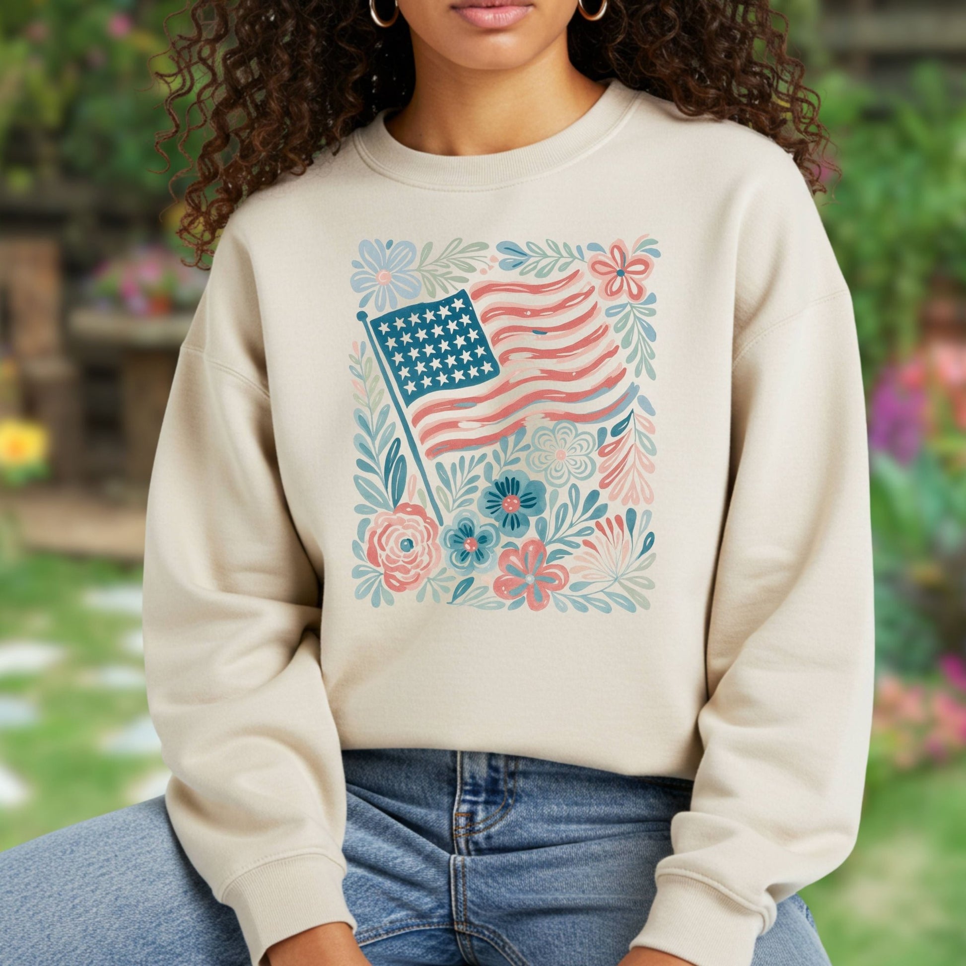 American Flag & Flowers Sweatshirt