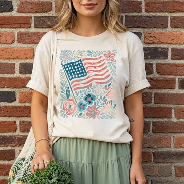 American Flag & Flowers T-Shirt