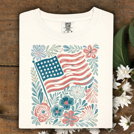 American Flag & Flowers T-Shirt
