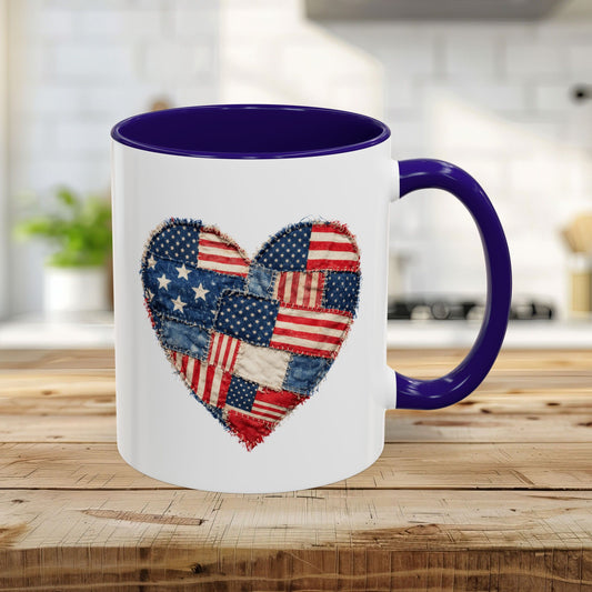 American Flag Patchwork Heart Mug (11/15oz)