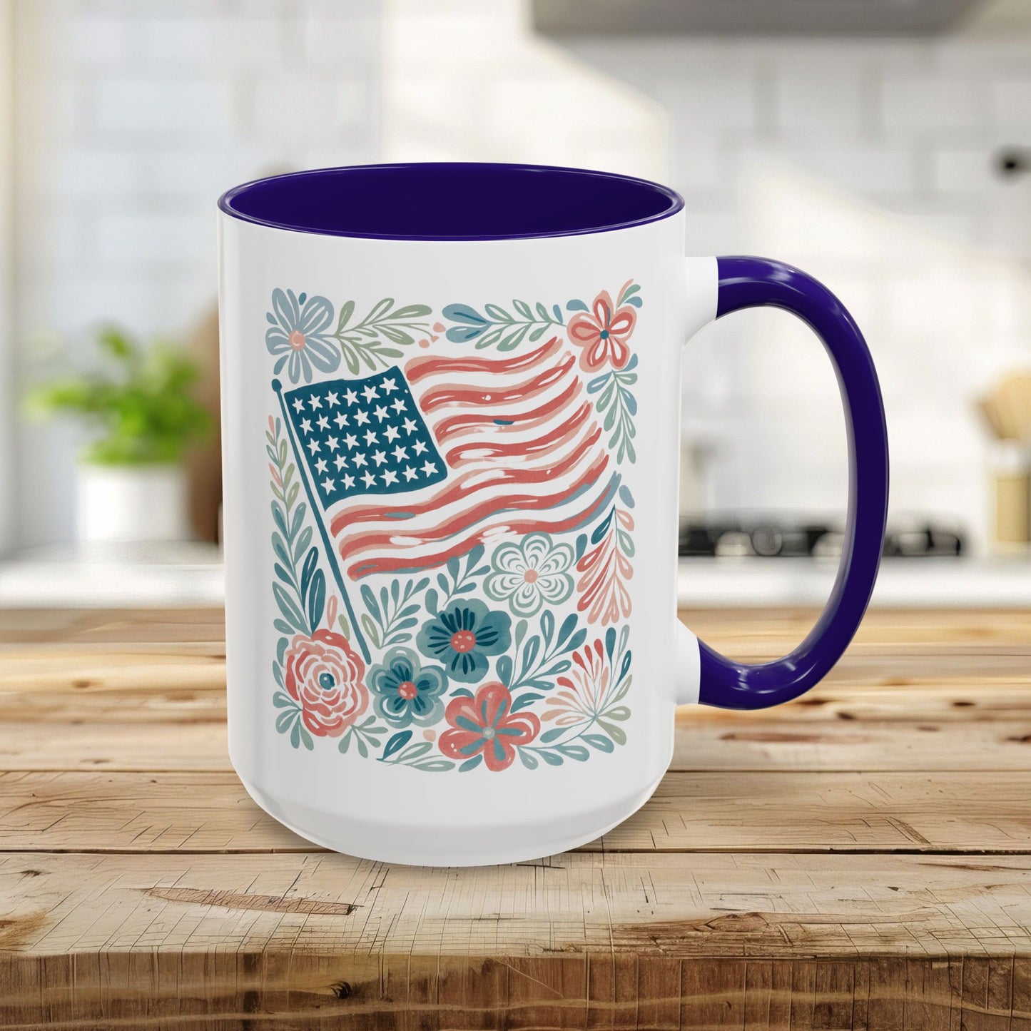 Americana Patriotic Floral Flag Mug (11/15oz)