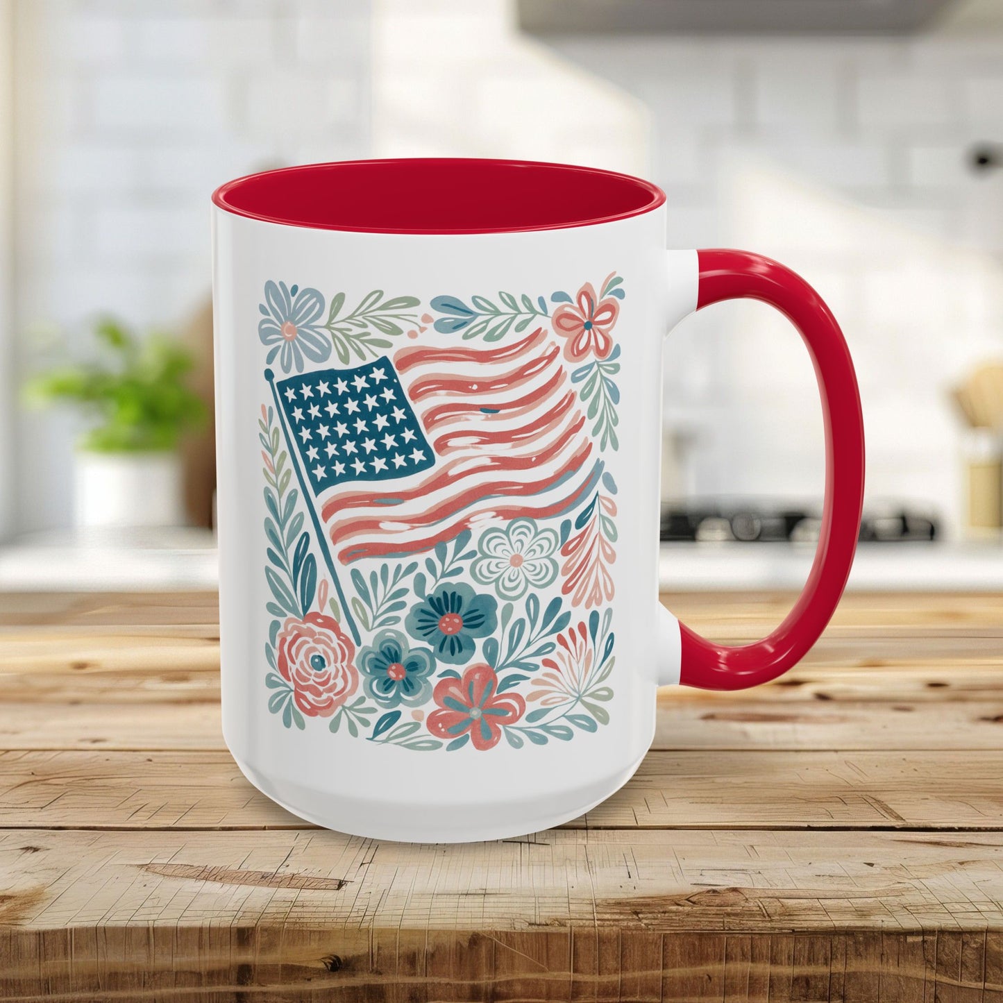 Americana Patriotic Floral Flag Mug (11/15oz)