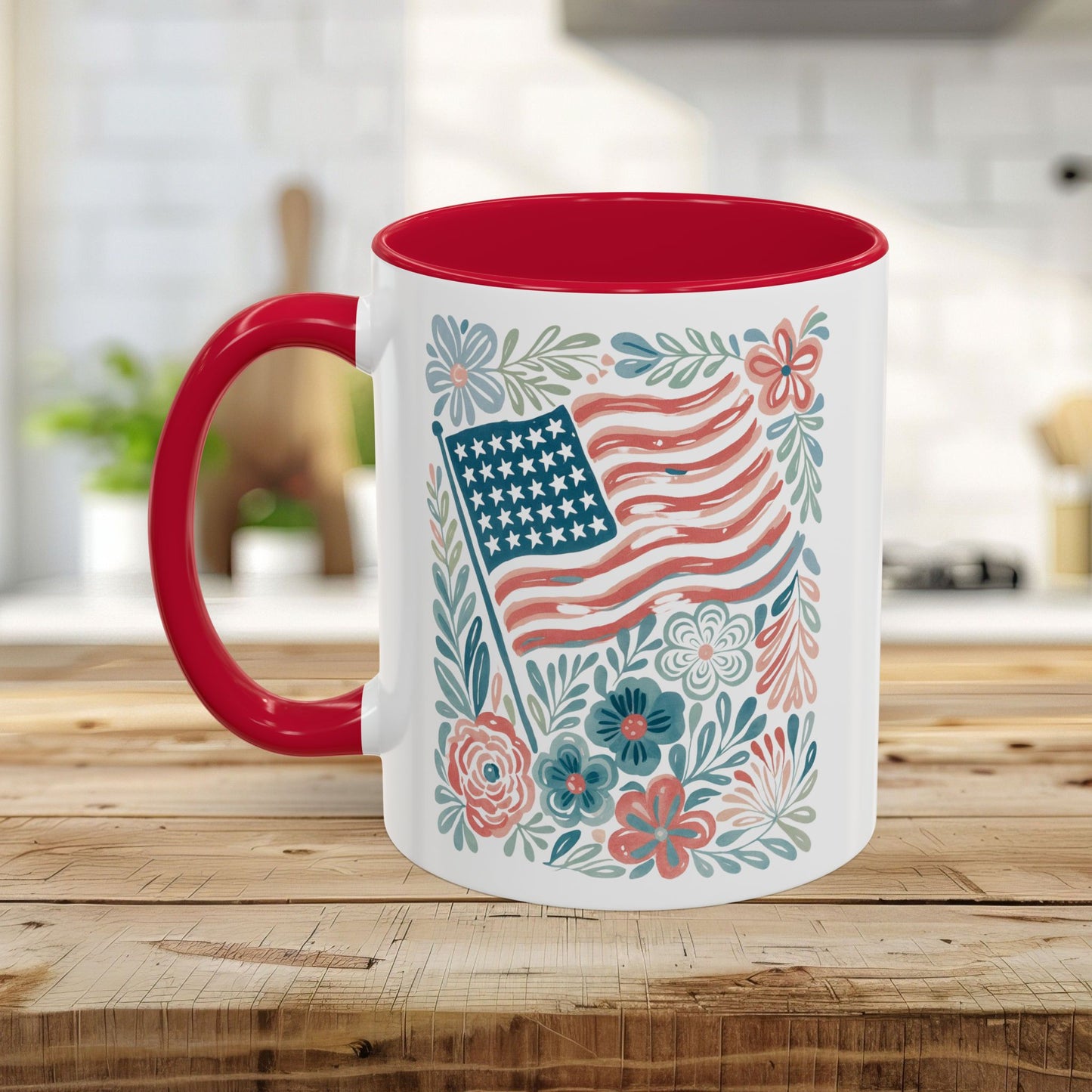 Americana Patriotic Floral Flag Mug (11/15oz)