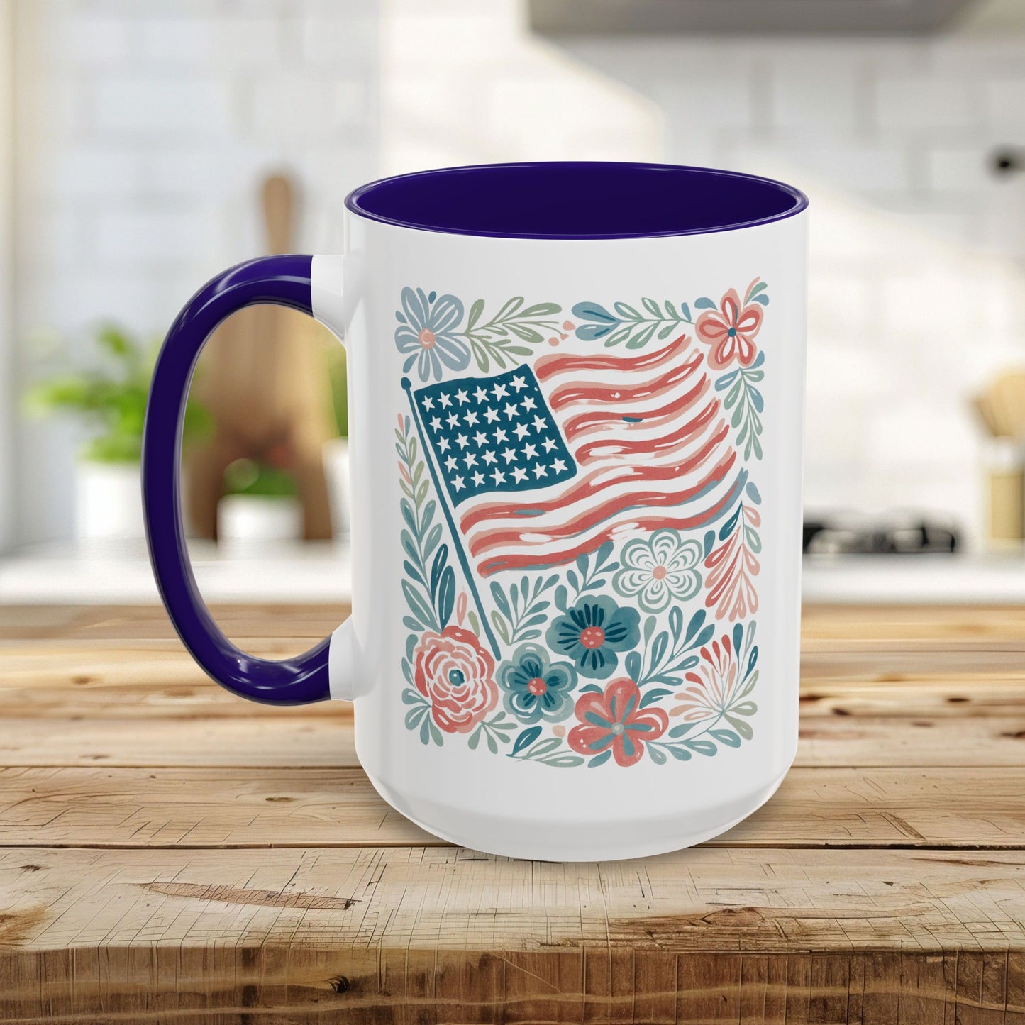 Americana Patriotic Floral Flag Mug (11/15oz)