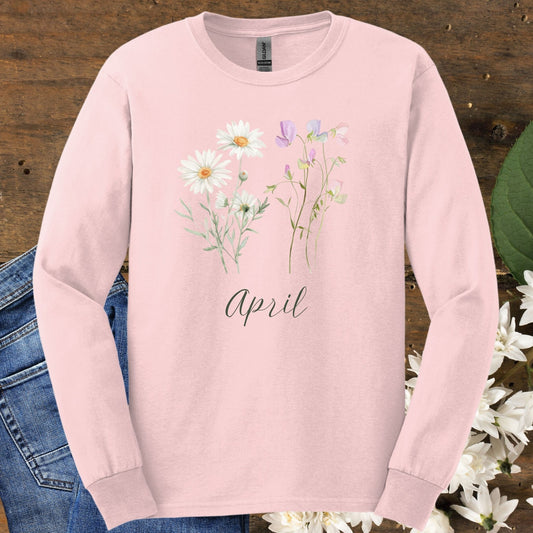 April Birth Month Flower Long Sleeve Tee — Daisy & Sweet Pea