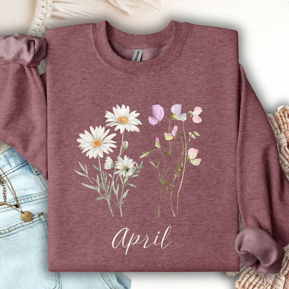 April Birth Month Flower Sweatshirt — Daisy & Sweet Pea