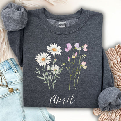 April Birth Month Flower Sweatshirt — Daisy & Sweet Pea