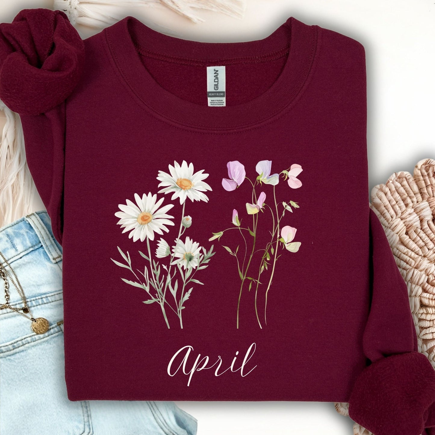 April Birth Month Flower Sweatshirt — Daisy & Sweet Pea