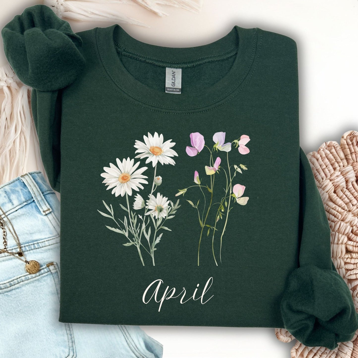 April Birth Month Flower Sweatshirt — Daisy & Sweet Pea