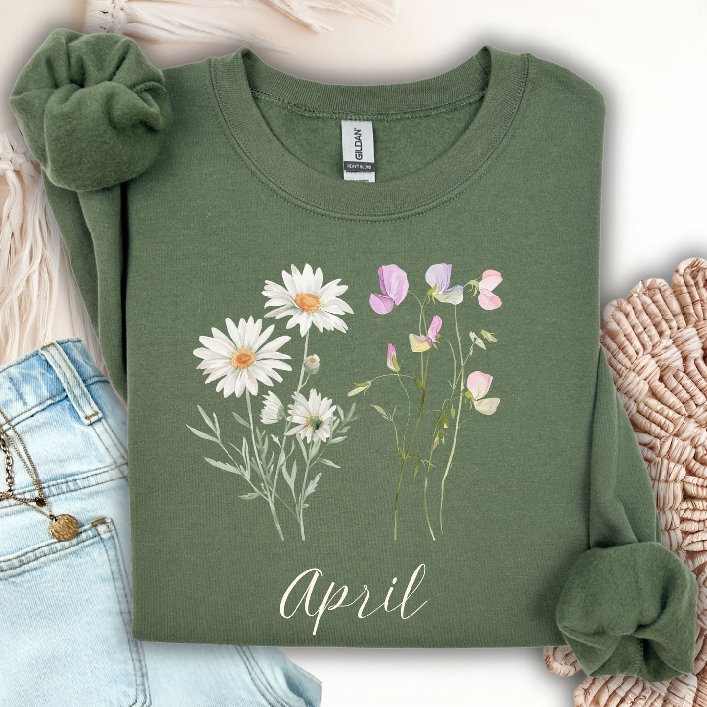 April Birth Month Flower Sweatshirt — Daisy & Sweet Pea