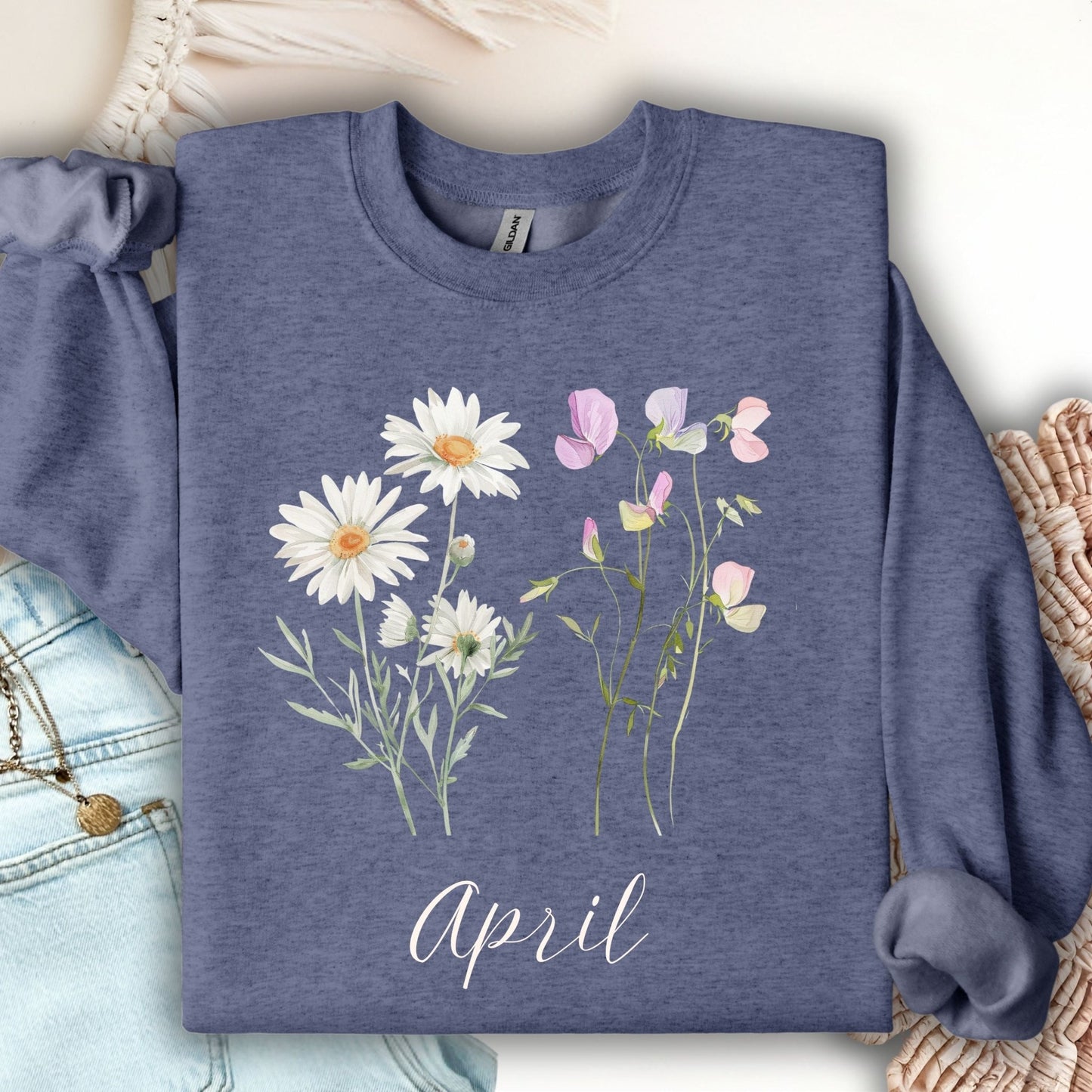 April Birth Month Flower Sweatshirt — Daisy & Sweet Pea