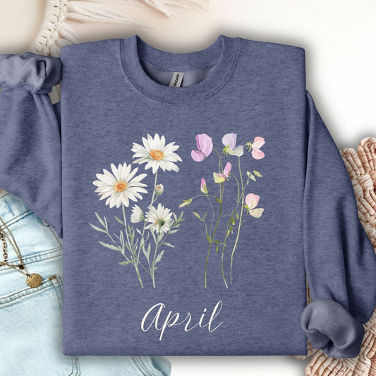 April Birth Month Flower Sweatshirt — Daisy & Sweet Pea