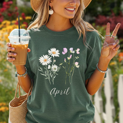 April Birth Month T‑Shirt — Daisy & Sweet Pea