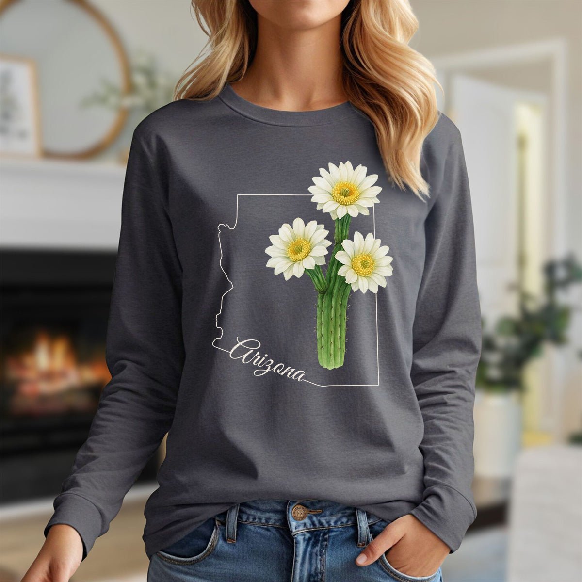 Arizona State Flower Long Sleeve Tee - Saguro Cactus
