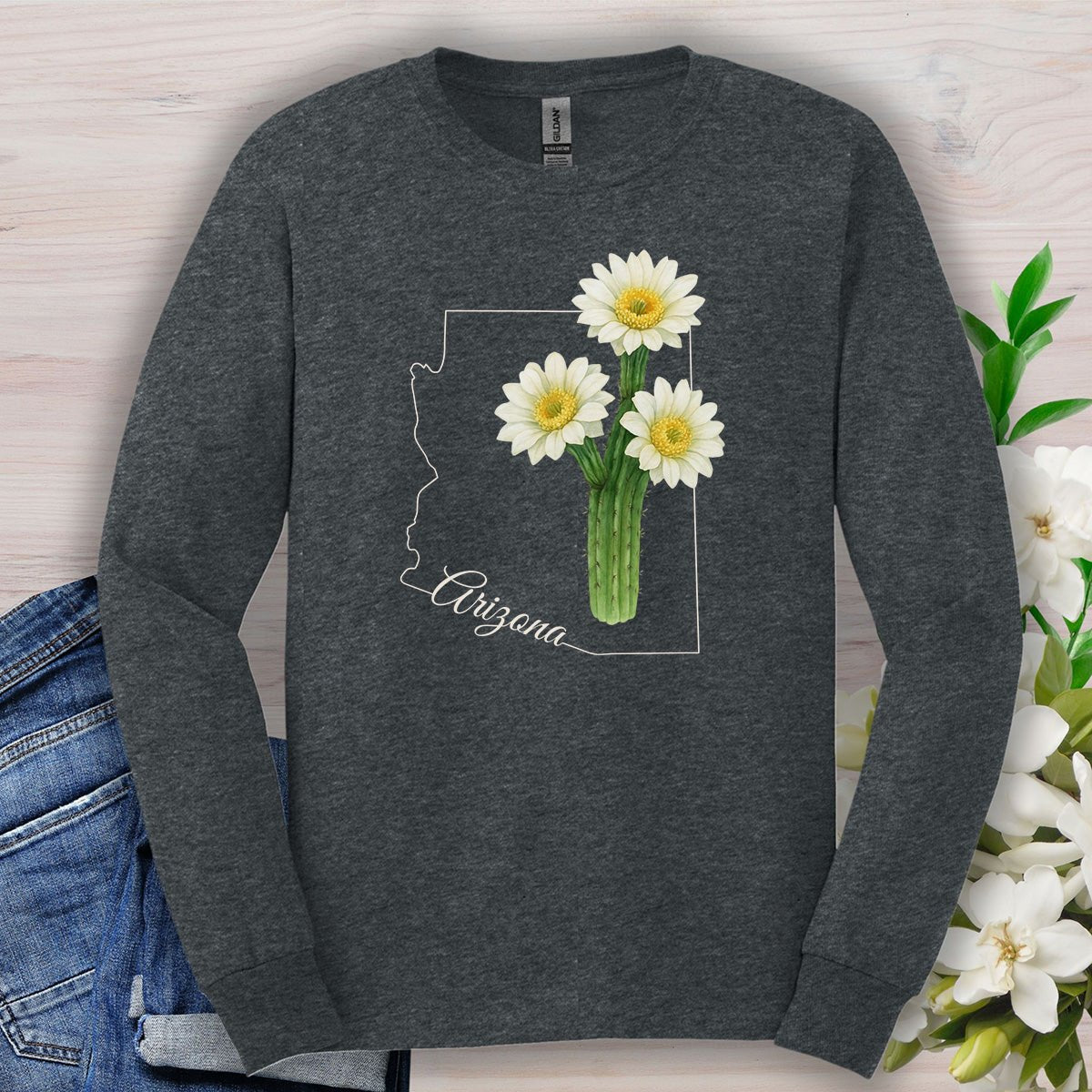 Arizona State Flower Long Sleeve Tee - Saguro Cactus