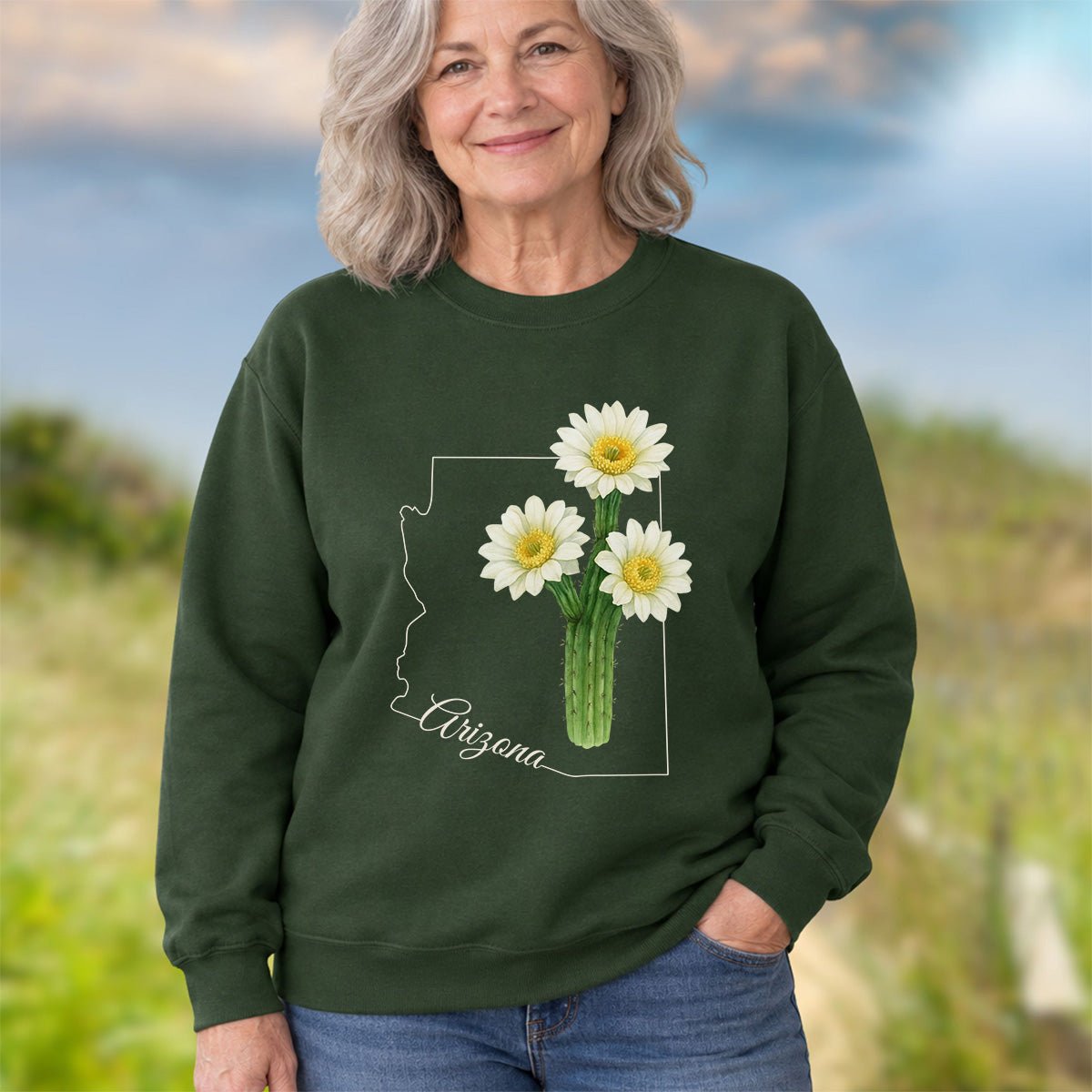 Arizona State Flower Sweatshirt - Saguro Cactus Bloom