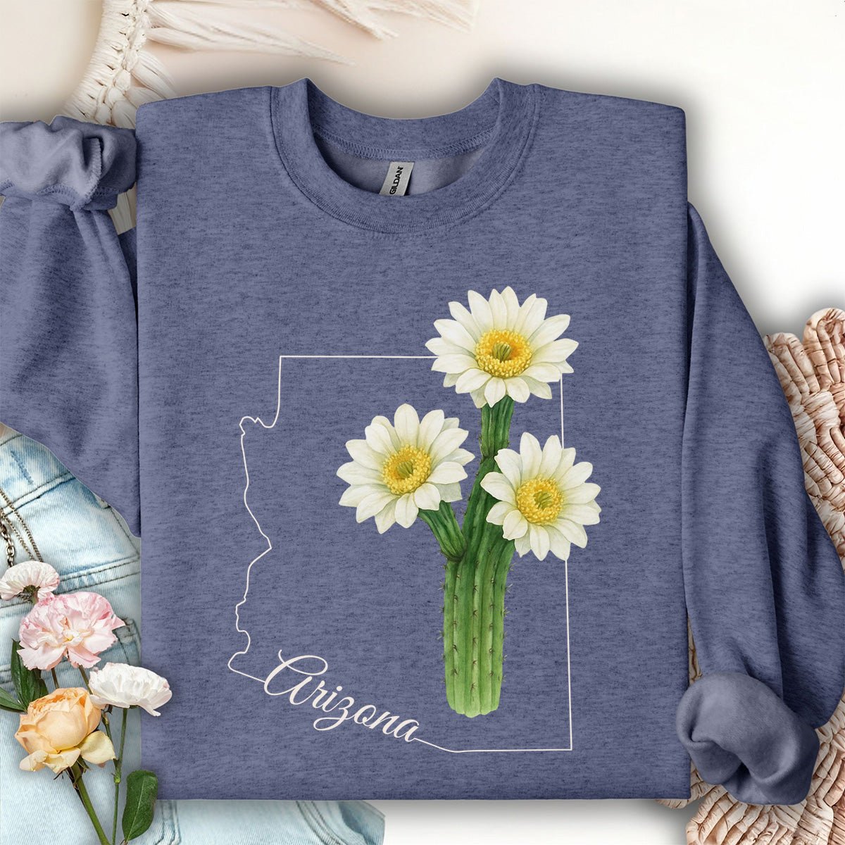 Arizona State Flower Sweatshirt - Saguro Cactus Bloom