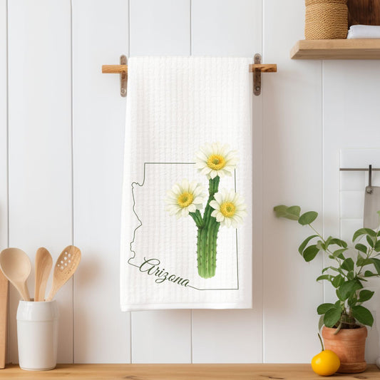 Arizona State Flower Tea Towel — Saguaro Cactus Bloom