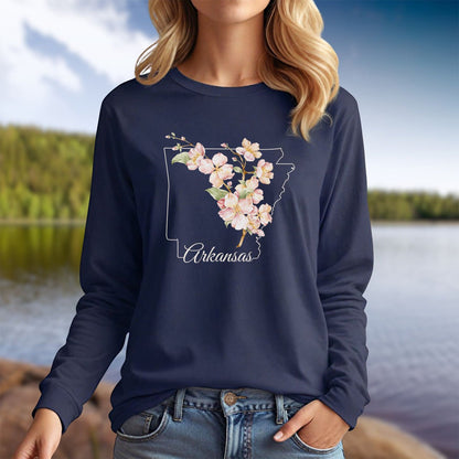 Arkansas State Flower Long Sleeve Tee - Apple Blossom
