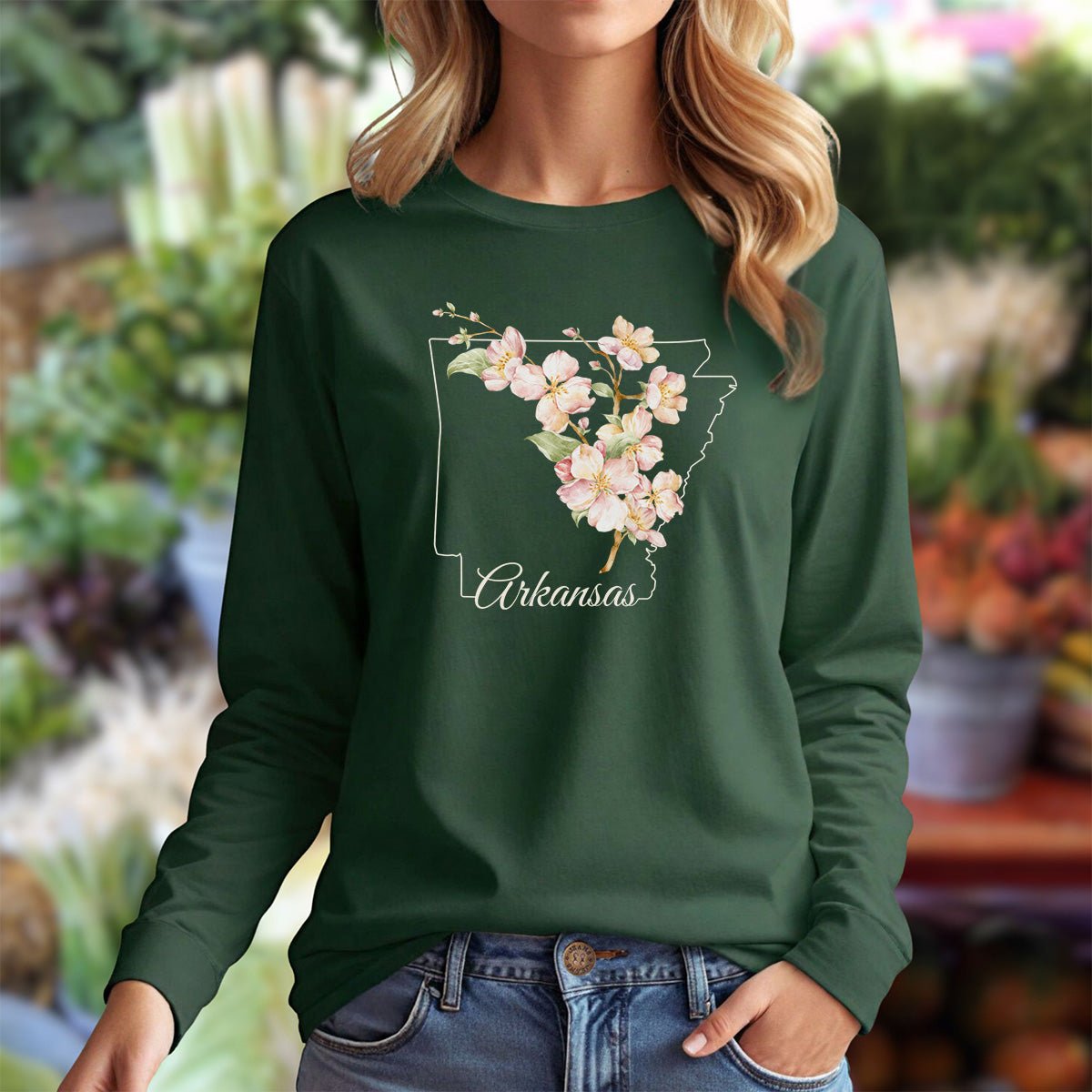 Arkansas State Flower Long Sleeve Tee - Apple Blossom