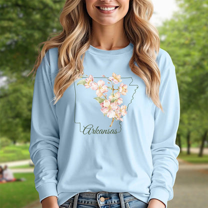 Arkansas State Flower Long Sleeve Tee - Apple Blossom