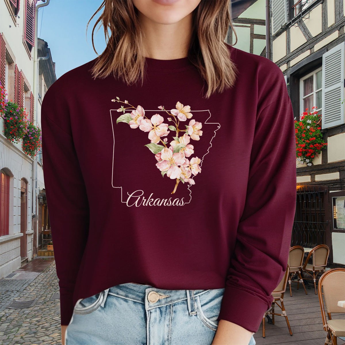 Arkansas State Flower Long Sleeve Tee - Apple Blossom