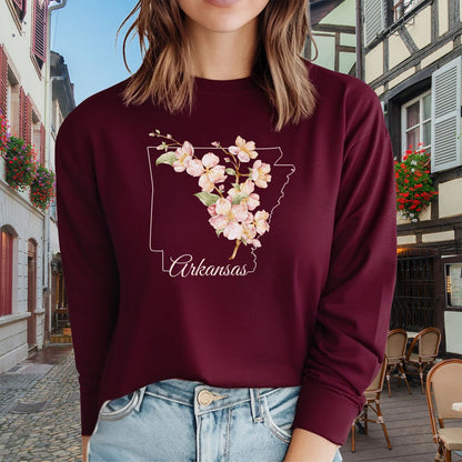 Arkansas State Flower Long Sleeve Tee - Apple Blossom