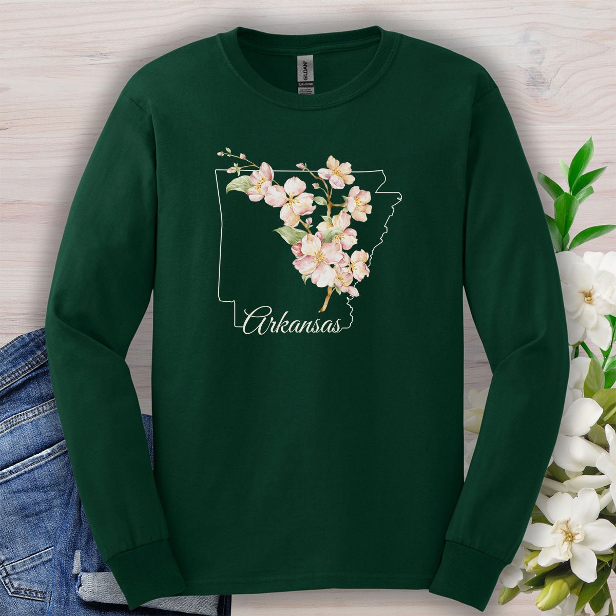 Arkansas State Flower Long Sleeve Tee - Apple Blossom