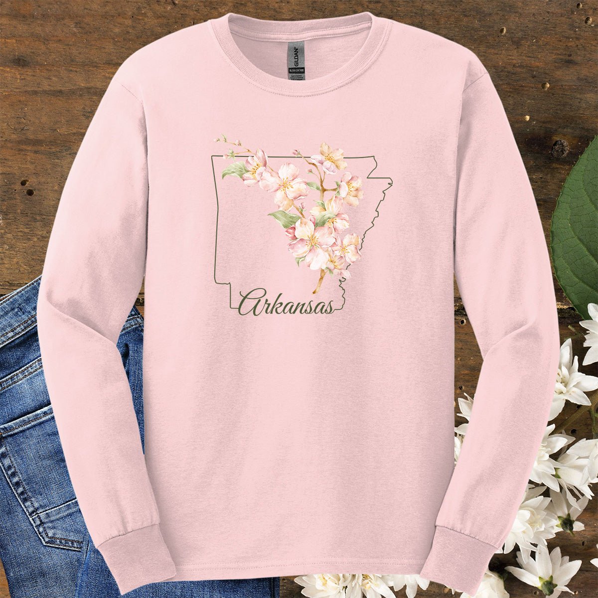 Arkansas State Flower Long Sleeve Tee - Apple Blossom