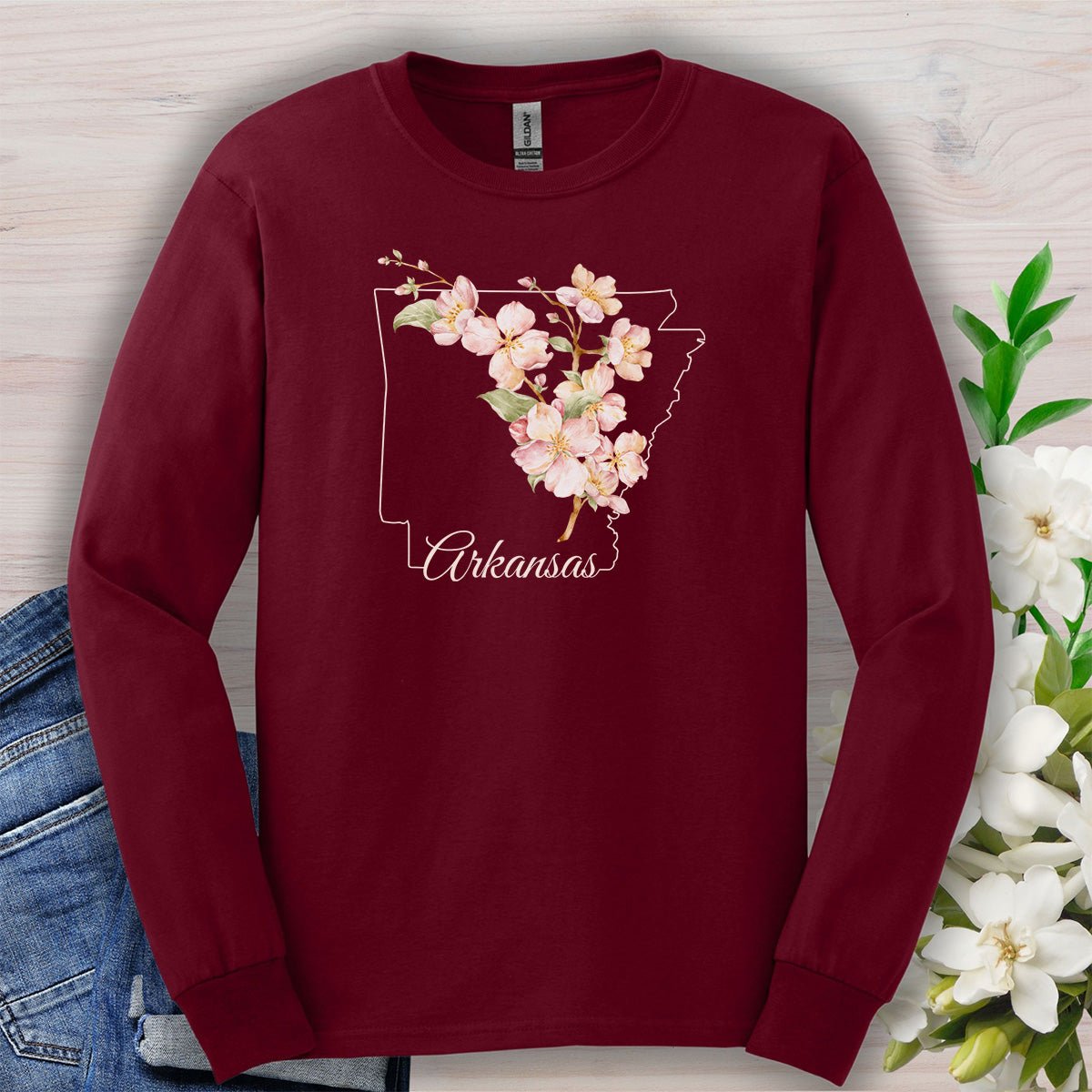 Arkansas State Flower Long Sleeve Tee - Apple Blossom