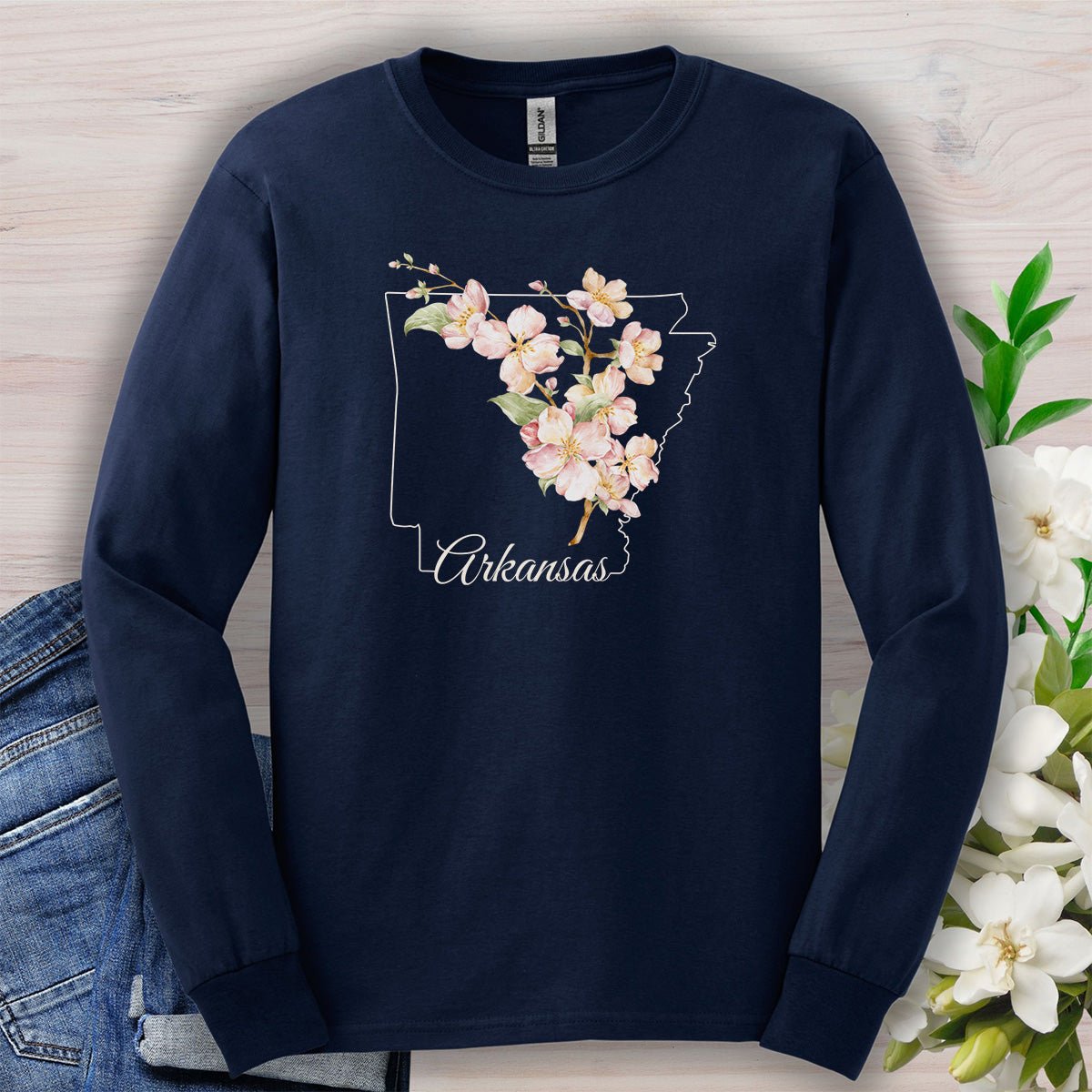 Arkansas State Flower Long Sleeve Tee - Apple Blossom
