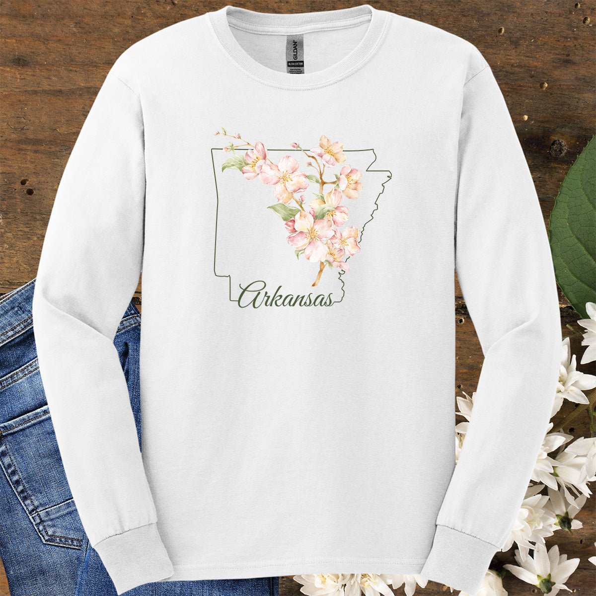 Arkansas State Flower Long Sleeve Tee - Apple Blossom