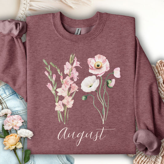 August Birth Month Flower Sweatshirt - Gladiolus & Poppy
