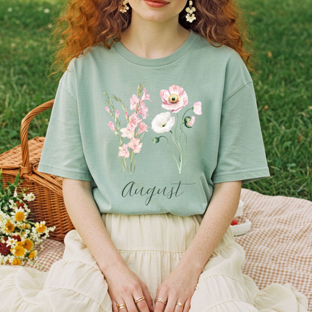 August Birth Month Flower T-Shirt - Gladiolus & Poppy