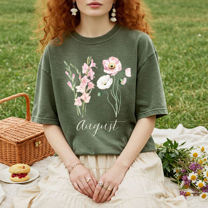 August Birth Month Flower T-Shirt - Gladiolus & Poppy