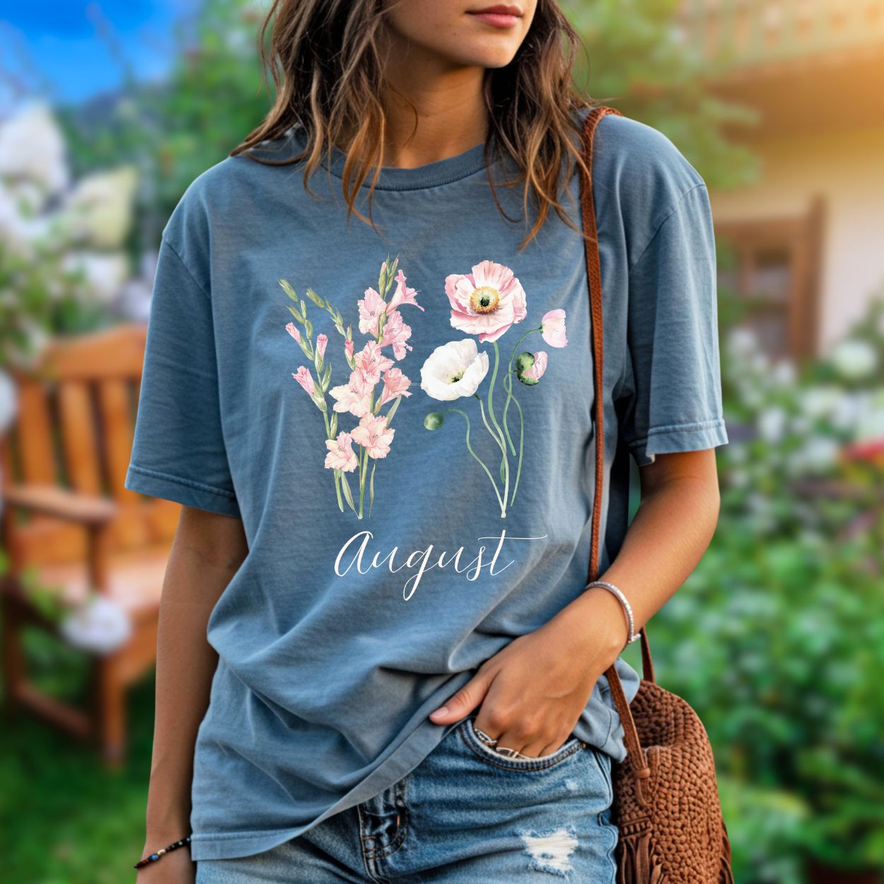 August Birth Month Flower T-Shirt - Gladiolus & Poppy