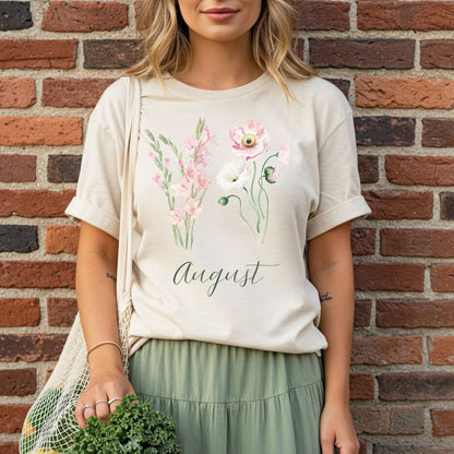 August Birth Month Flower T-Shirt - Gladiolus & Poppy
