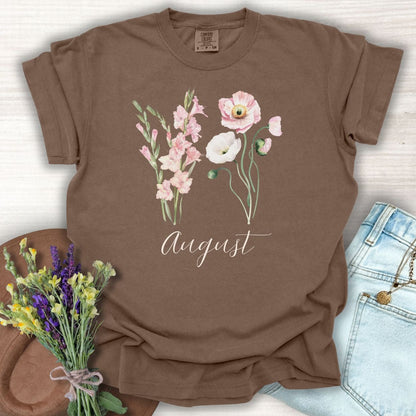 August Birth Month Flower T-Shirt - Gladiolus & Poppy